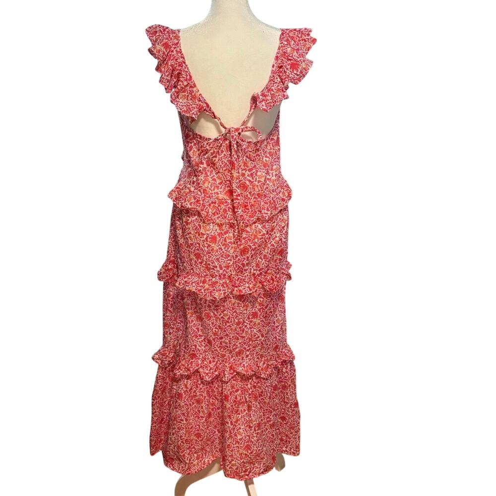 Misa Los Angeles Size M Morrison Dress Pink Animal Floral Tiered Ruffled USA - Picture 5 of 8